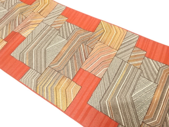 枡に幾何学模様織り出し　名古屋帯